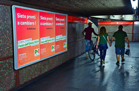 Primo dei 4 poster realizzati per la Festa de l’Unità di Milano 2014 esposto nel circuito igp decaux nella metropolitana di milano