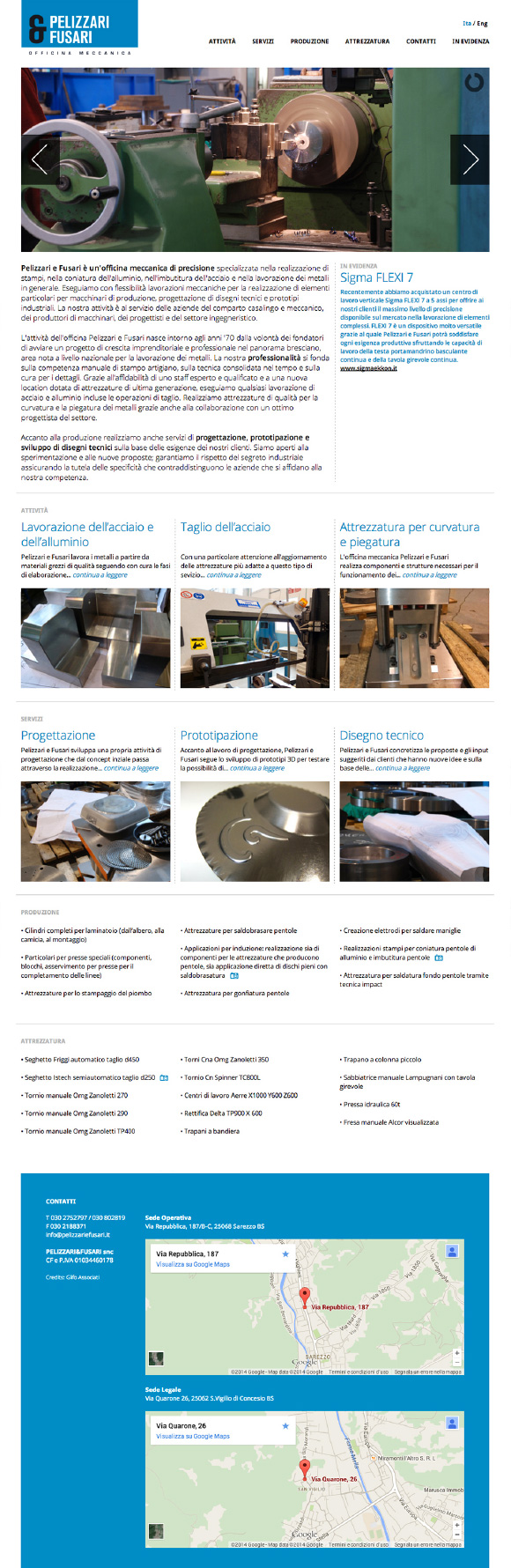 Homepage del sito www.pelizzariefusari.it